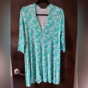 Hourglass Lilly Long Sleeve Dress Teal And White Size Medium/Large